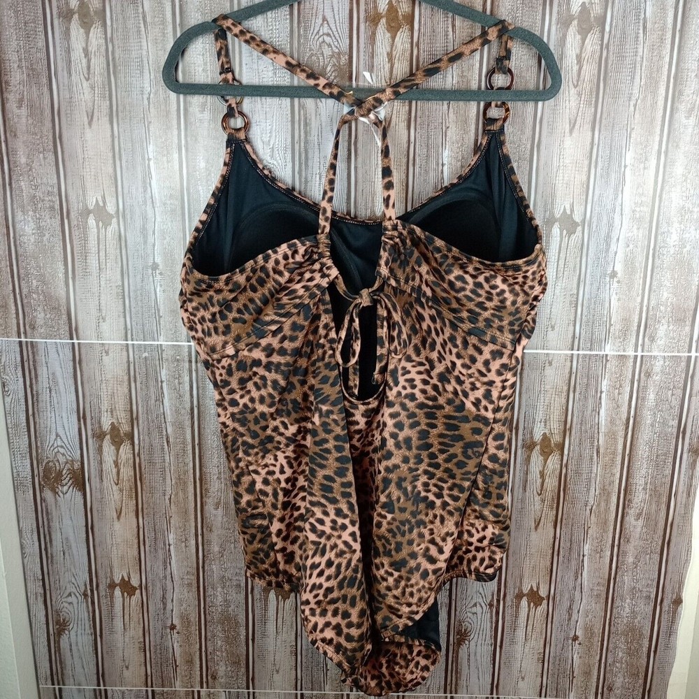 Time and Tru Leopard Double Ring Strap One Piece Swimsuit Women's Size 3X NWT - Picture 4 of 11